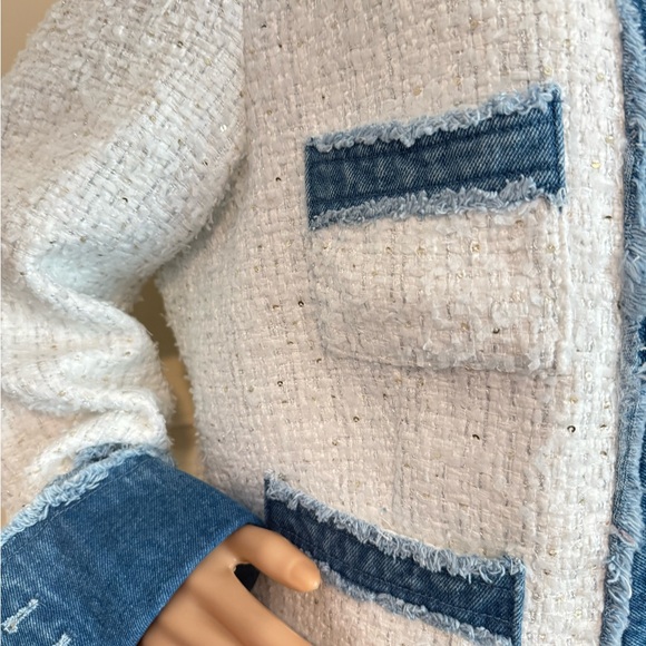 NEW NANETTE NANETTE LEPORE Frayed Tweed & Denim Jacket blazer - Picture 9 of 12